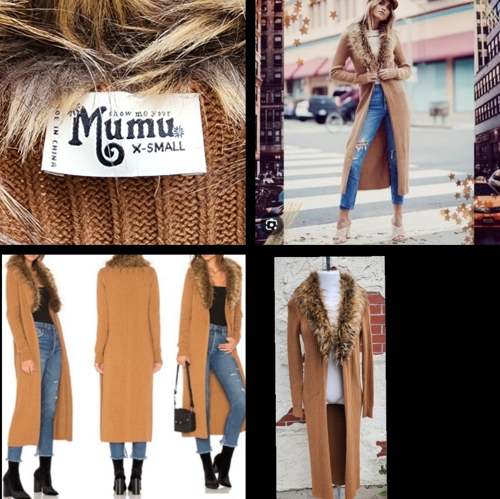 Show Me Your MuMu Tan Cardigan with Faux Fur Collar